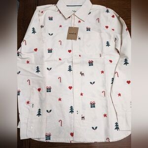 Mini Boden Festive Embroidered Christmas Shirt Size 13-14 Nwt